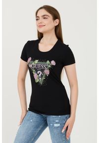 Guess - GUESS Czarny t-shirt Floral Triangle Tee. Kolor: czarny #5