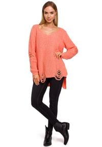 MOE - Luźny asymetryczny sweter oversize z modnymi dziurami. Materiał: jeans, akryl. Długość: krótkie #3