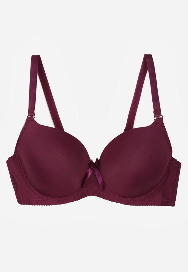 Born2be - Ciemnofioletowy Gładki Biustonosz Zdobiony Kokardką Ocerien. Kolor: fioletowy. Materiał: koronka. Wzór: aplikacja, gładki