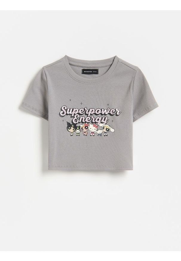 Reserved - T-shirt Hello Kitty and Friends x The Powerpuff Girls - ciemnoszary. Kolor: szary. Materiał: bawełna. Długość: krótkie. Wzór: motyw z bajki