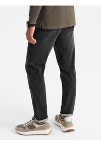 Ombre Clothing - Spodnie męskie jeansowe TAPERED FIT z przeszyciami i podwiniętymi nogawkami – czarne V3 - Rozmiar: L. Okazja: na co dzień. Kolor: czarny. Materiał: jeans. Wzór: aplikacja. Styl: casual, elegancki