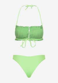 Renee - Jasnozielone Bikini Majtki Figi Biustonosz z Wiązaniem Ozdobiony Marszczeniem Folinira. Kolor: zielony. Wzór: aplikacja #4
