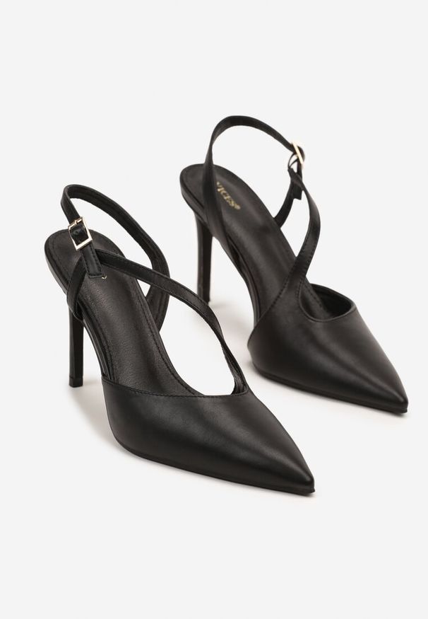 Born2be - Czarne Sandały Vices na Szpilce z Noskiem w Szpic i Skośnym Paskiem Nirare. Okazja: na co dzień. Zapięcie: pasek. Kolor: czarny. Materiał: jeans, koronka. Obcas: na szpilce. Styl: wizytowy, casual, elegancki. Wysokość obcasa: średni