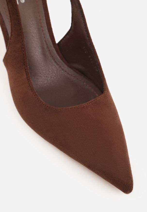 Born2be - Brązowe Sandały Slingback z Imitacji Zamszu na Szpilce z Noskiem w Szpic Delanoe. Okazja: na wesele, na co dzień, na imprezę, na ślub cywilny. Nosek buta: szpiczasty. Zapięcie: bez zapięcia. Kolor: brązowy. Materiał: zamsz. Obcas: na szpilce. Styl: casual, klasyczny, elegancki