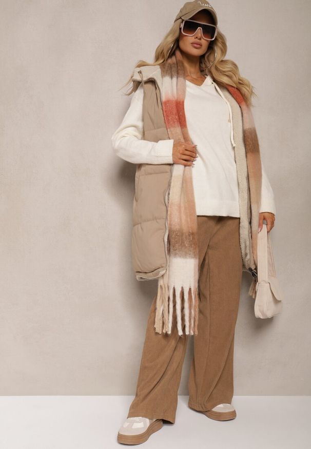Renee - Ciemnobeżowe Spodnie o Szerokim Kroju High Waist z Wiązaniem w Pasie Ettianne. Okazja: na co dzień. Stan: podwyższony. Kolor: beżowy. Styl: casual, elegancki