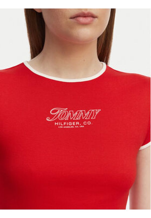 TOMMY HILFIGER - Tommy Hilfiger T-Shirt WW0WW49245 Czerwony Slim Fit. Kolor: czerwony. Materiał: bawełna