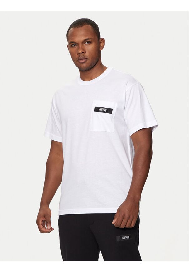 Versace Jeans Couture T-Shirt 76GAHE05 Biały Regular Fit. Kolor: biały. Materiał: bawełna