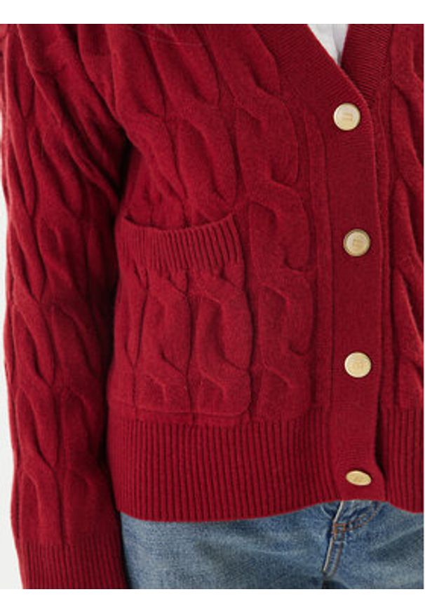 TOMMY HILFIGER - Tommy Hilfiger Kardigan WW0WW43089 Czerwony Regular Fit. Kolor: czerwony. Materiał: wełna