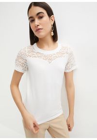 bonprix - Shirt z koronką. Kolor: biały. Materiał: koronka. Wzór: koronka #1