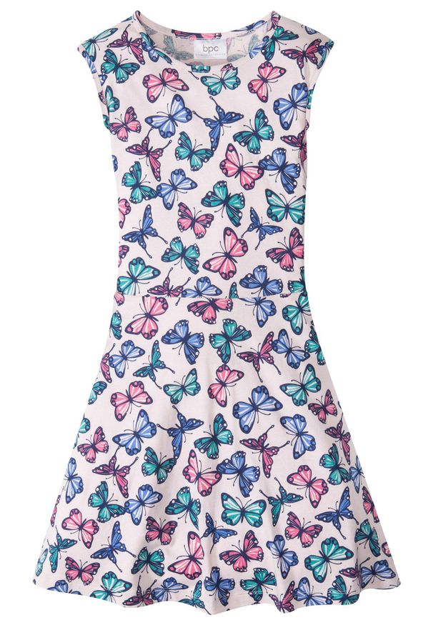bonprix - Sukienka dziewczęca z nadrukiem w motyle. Kolor: różowy. Materiał: materiał. Wzór: nadruk. Sezon: lato