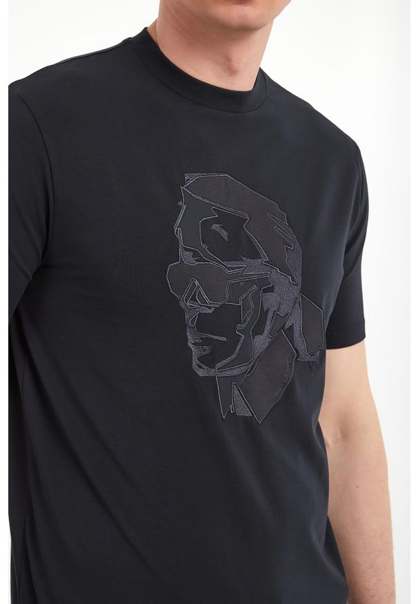 Karl Lagerfeld - T-shirt męski z haftem KARL LAGERFELD. Wzór: haft
