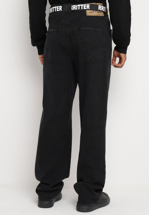 Born2be - Czarne Jeansy z Bawełny o Szerokim Kroju z Wysokim Stanem i Paskiem Lerinti. Okazja: na co dzień. Stan: podwyższony. Kolor: czarny. Styl: casual, elegancki, klasyczny