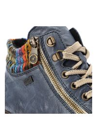 Niebieskie Botki Rieker Wygodne Buty Damskie. Zapięcie: zamek. Kolor: niebieski. Materiał: skóra, dzianina. Szerokość cholewki: normalna. Wzór: kolorowy #3