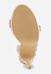 Born2be - Beżowe Szpilki Sandały Ozdobione Cyrkoniami i Transparentnymi Paskami Vikialie. Zapięcie: pasek. Kolor: beżowy. Wzór: aplikacja. Obcas: na szpilce. Styl: elegancki, klasyczny #4