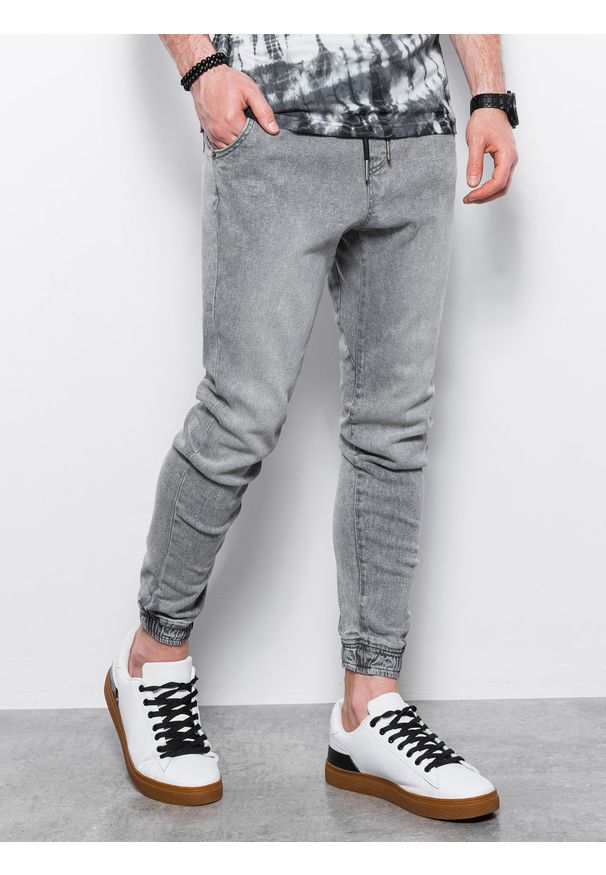 Ombre Clothing - Spodnie męskie jeansowe joggery - szare V3 - Rozmiar: XL. Kolor: szary. Materiał: jeans. Styl: klasyczny