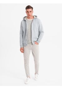 Ombre Clothing - Męska dresowa bluza z kapturem zapinana na guziki – szary melanż V2 - Rozmiar: S. Typ kołnierza: kaptur. Kolor: szary. Materiał: dresówka. Wzór: melanż. Styl: elegancki #8