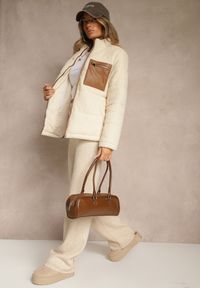 Renee - Beżowa Pikowana Kurtka z Futerkiem Teddy Olenesia. Okazja: na co dzień. Kolor: beżowy. Materiał: futro. Styl: casual #3