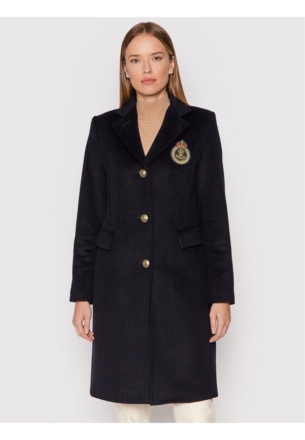 Lauren Ralph Lauren Płaszcz wełniany Sb Crest Patrch Wl Ct 297853841001 Granatowy Regular Fit. Kolor: niebieski. Materiał: syntetyk