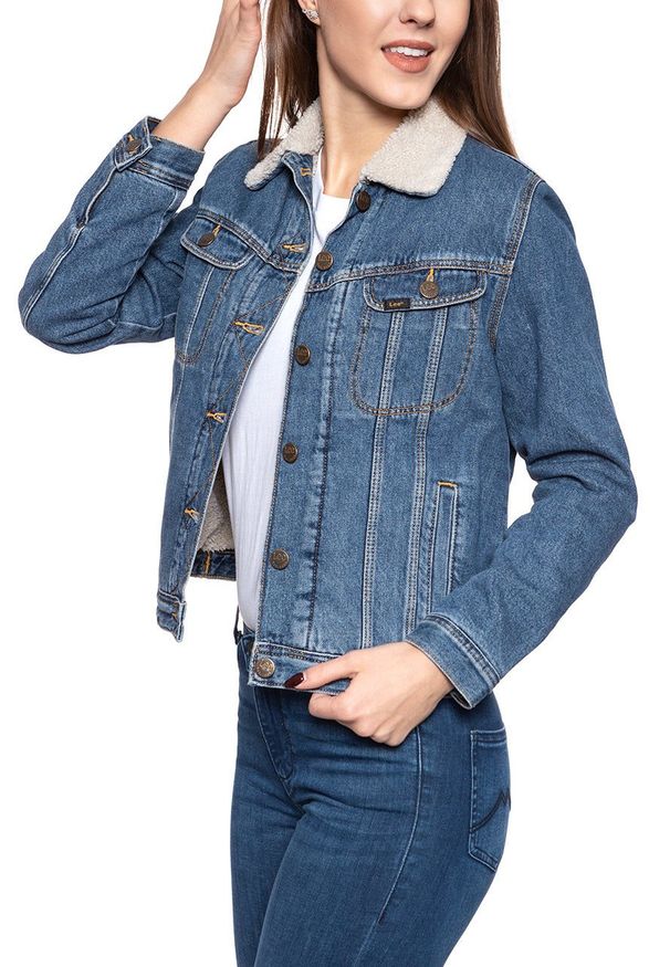 Lee - DAMSKA KURTKA ZIMOWA LEE SHERPA RIDER DARK STONEWASH L54VLJ46 112112980. Materiał: jeans. Sezon: zima