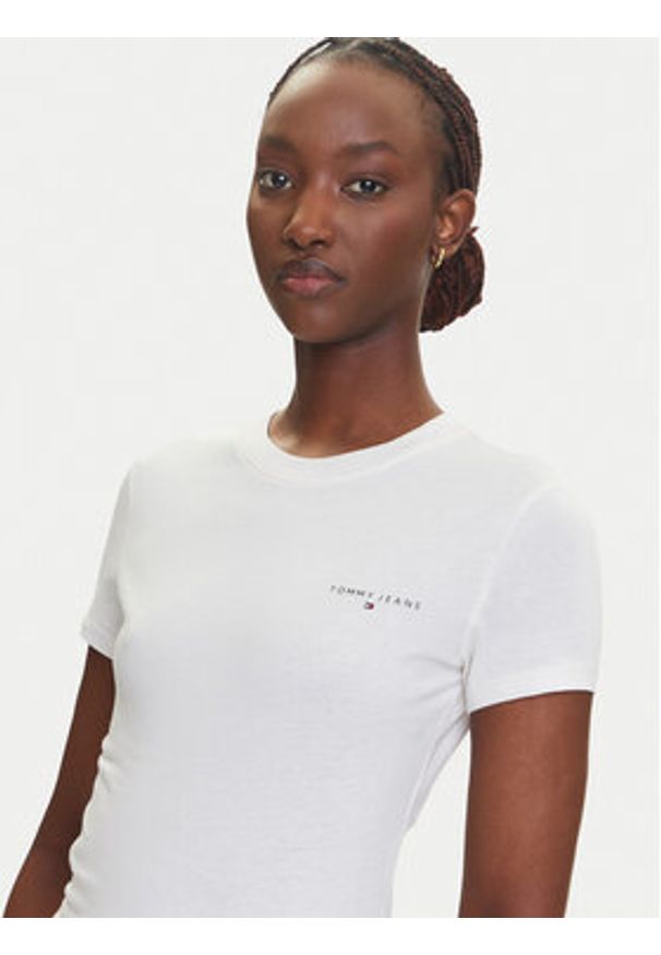 Tommy Jeans T-Shirt Linear DW0DW21164 Écru Slim Fit. Materiał: bawełna