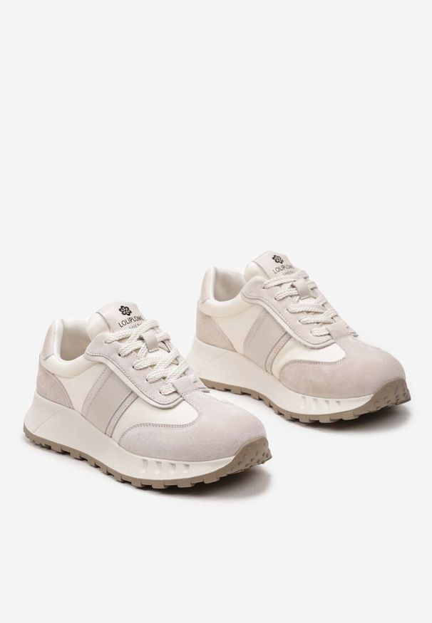 Born2be - Beżowe Sznurowane Sneakersy ze Skóry Naturalnej Hihanna. Kolor: beżowy. Materiał: skóra