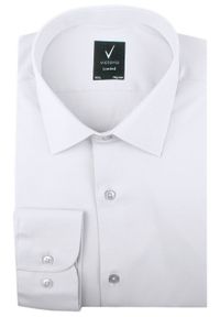 Elegancka Koszula Męska - Victorio - Biała. Okazja: na co dzień. Kolor: biały. Materiał: poliester, bawełna, elastan. Długość rękawa: długi rękaw. Długość: długie. Styl: elegancki #2