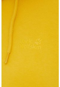 Jack Wolfskin bluza bawełniana damska kolor żółty z kapturem gładka. Typ kołnierza: kaptur. Kolor: żółty. Materiał: bawełna. Wzór: gładki #4