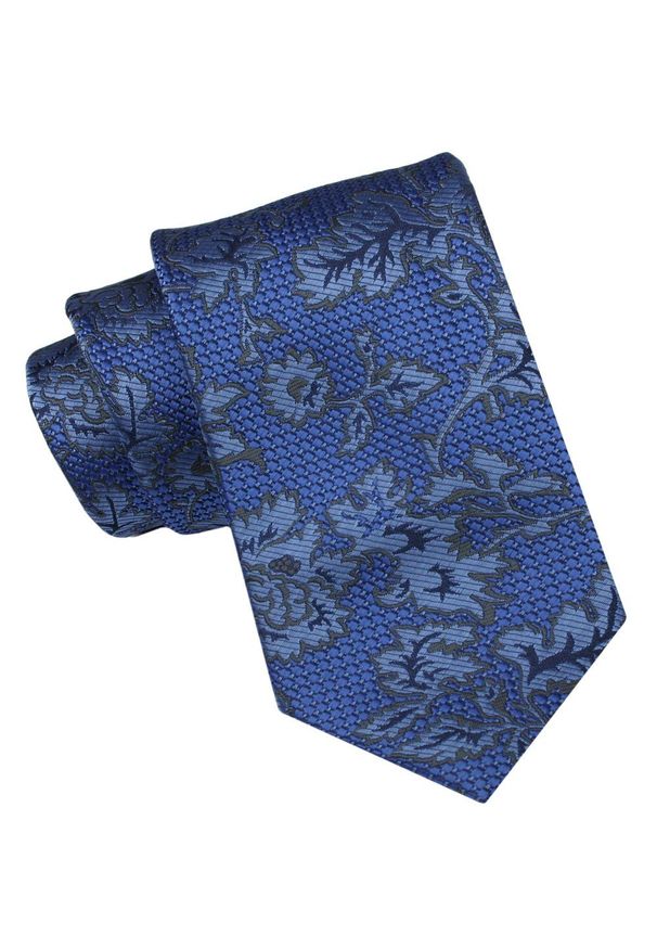 Alties - Krawat Męski, Klasyczny - ALTIES - Ciemnoniebieski, Kwiaty. Kolor: niebieski. Materiał: tkanina. Wzór: kwiaty. Styl: klasyczny
