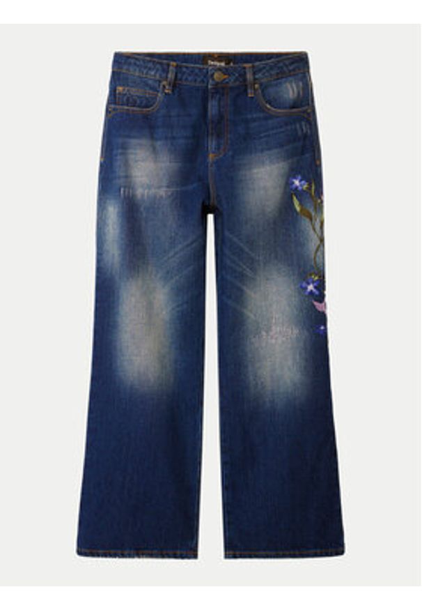 Desigual Jeansy Aimar 24WWDD18 Granatowy Wide Leg. Kolor: niebieski