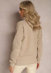 Renee - Beżowa Bawełniana Bluza z Trójkątnym Dekoltem Hydralia. Typ kołnierza: dekolt w serek. Kolor: beżowy. Materiał: bawełna. Długość rękawa: długi rękaw. Długość: długie #4