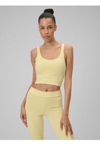 4f - 4F Biustonosz do jogi z niskim wsparciem damski - żółty M. Kolor: żółty. Materiał: materiał. Rodzaj stanika: wyciągane miseczki. Sport: joga i pilates #1
