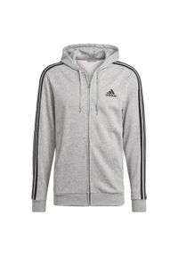 Adidas - Bluza dresowa męska adidas ESSENTIAL 3 STRIPES. Typ kołnierza: kaptur. Kolor: wielokolorowy, czarny, szary. Materiał: dresówka. Wzór: paski