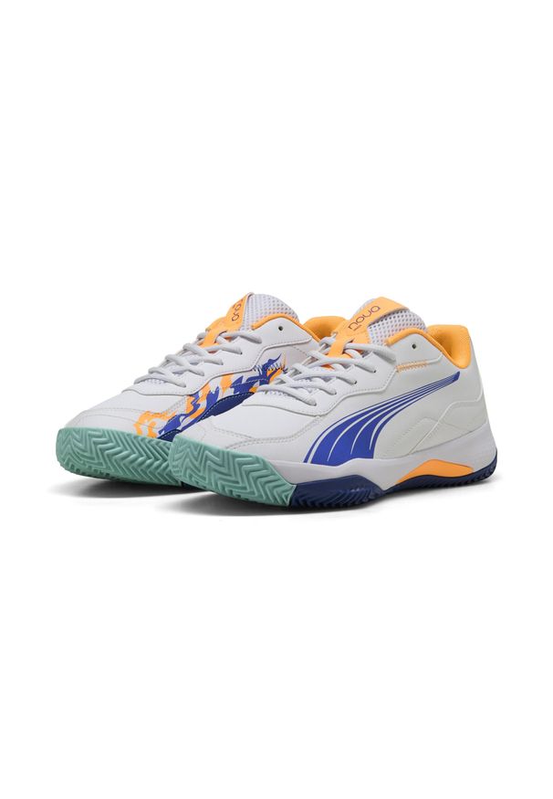 Puma - Buty do padla NOVA Smash PUMA White Vivid Blue Heat Fire Black Orange. Kolor: biały, wielokolorowy, pomarańczowy, żółty, niebieski. Materiał: syntetyk. Szerokość cholewki: normalna