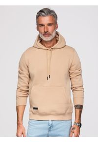Ombre Clothing - Dresowa męska bluza kangurka z kapturem BASIC – beżowa V6 - Rozmiar: M. Okazja: na co dzień. Typ kołnierza: kaptur. Kolor: beżowy. Materiał: dresówka. Wzór: jednolity. Styl: casual, sportowy