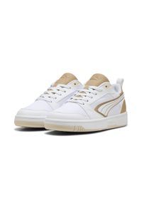 Puma - Sneakersy unisex Rebound v6 Low Aqua Metallics PUMA White Gold Alpine Snow. Kolor: biały, wielokolorowy, żółty. Sport: koszykówka