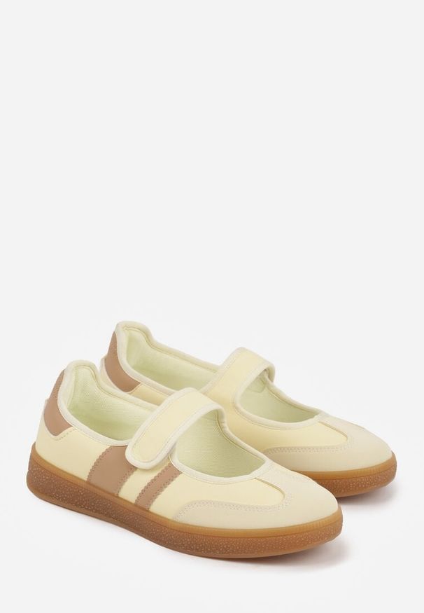 Renee - Żółte Tenisówki Sneakeriny z Paskiem na Rzep Pirel. Okazja: na co dzień. Zapięcie: rzepy. Kolor: żółty. Materiał: jeans, koronka. Wzór: gładki. Styl: elegancki, casual, sportowy