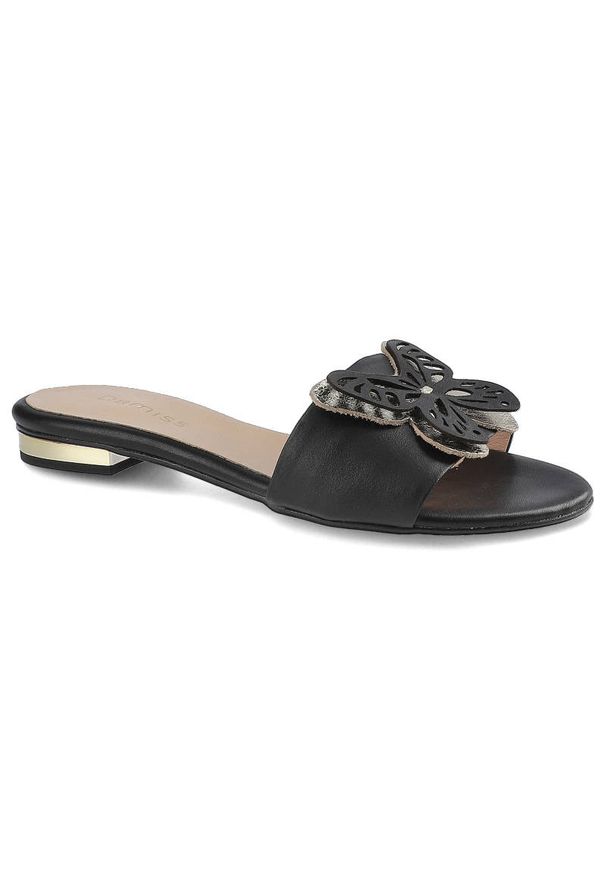 DAMISS - Czarne Klapki Damiss Modne Skórzane Letnie Buty. Okazja: do pracy, na randkę. Kolor: czarny. Materiał: skóra. Sezon: lato. Obcas: na obcasie. Styl: elegancki. Wysokość obcasa: niski