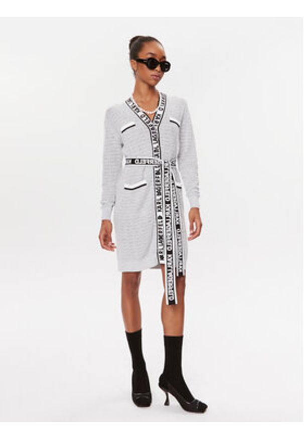 Karl Lagerfeld - KARL LAGERFELD Kardigan 235W2006 Szary Regular Fit. Typ kołnierza: dekolt w karo. Kolor: szary. Materiał: syntetyk