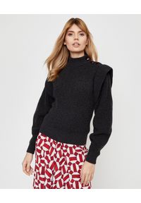 ISABEL MARANT - Grafitowy sweter z guzikami Peggy. Kolor: szary. Materiał: kaszmir, prążkowany, wełna. Długość rękawa: długi rękaw. Długość: długie. Styl: klasyczny