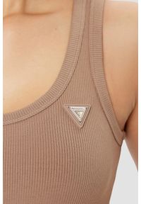 Guess - GUESS Brązowy top damski Colette. Kolor: brązowy