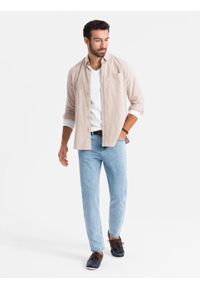 Ombre Clothing - Marmurkowe męskie spodnie jeansowe CARROT FIT – jasnoniebieskie V1 OM-PADP-0225 - XXL. Kolor: niebieski. Materiał: jeans. Styl: klasyczny, retro