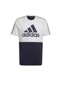 Koszulka Mężczyzna Adidas Essentials Colorblock Single Jersey biały. Kolor: biały, wielokolorowy, niebieski. Materiał: włókno, bawełna, jersey. Długość rękawa: krótki rękaw. Długość: krótkie. Sport: joga i pilates
