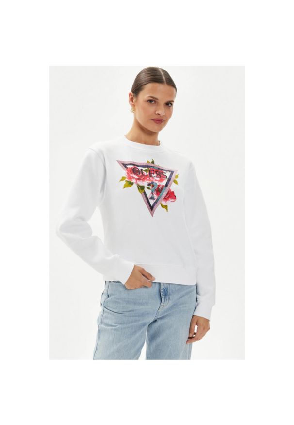 Guess - GUESS Bluza Damska "Roses Triangle" Biała, Roz. S. Kolor: biały