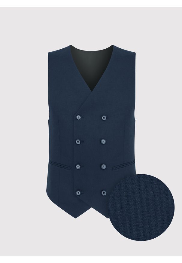 Pako Lorente - PAKO LORENTE –Granatowa dwurzędowa kamizelka męska. Kolor: czarny, niebieski. Materiał: elastan, wiskoza, poliester. Styl: młodzieżowy, elegancki