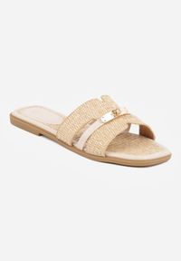 Renee - Beżowe Plecione Klapki z Metaliczną Ozdobą i Wycięciami Eledeia. Kolor: beżowy. Materiał: jeans. Wzór: aplikacja. Sezon: lato. Styl: boho #4