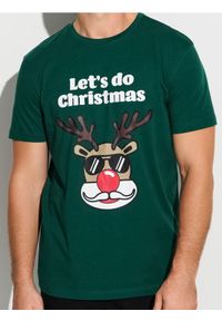 Sinsay - Bawełniana koszulka z nadrukiem świątecznym - zielony. Kolor: zielony. Materiał: bawełna. Wzór: nadruk. Styl: wizytowy #1