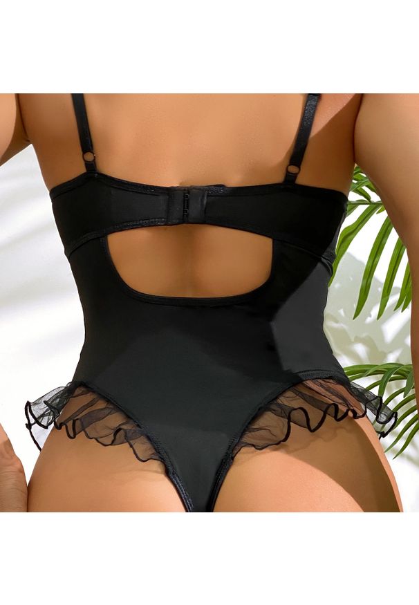 Intica - Body z siateczką regulowane ramiączka eleganckie Averyl. Kolor: czarny. Materiał: tkanina, materiał