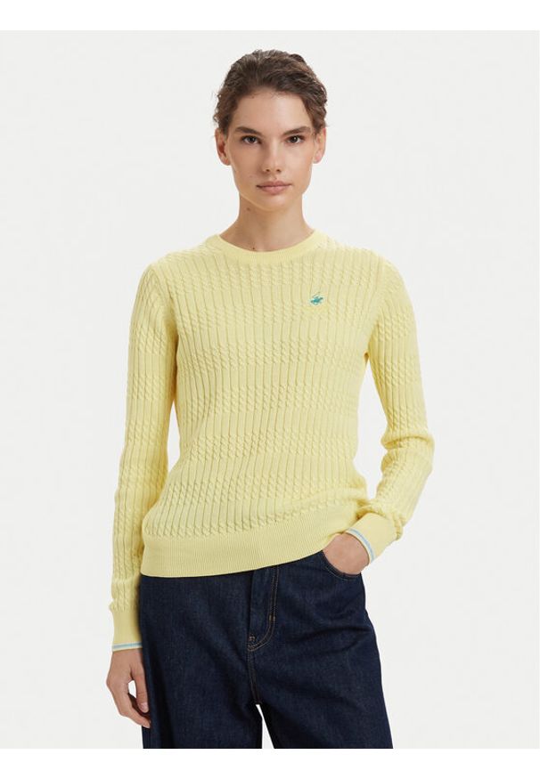 Beverly Hills Polo Club Sweter P-SS26W-M537390 Żółty Regular Fit. Typ kołnierza: polo. Kolor: żółty. Materiał: bawełna