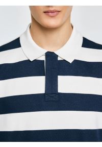 Big-Star - Koszulka męska polo z długim rękawem w pasy granatowo-białe Miker 100. Okazja: na co dzień. Typ kołnierza: polo. Kolor: biały. Materiał: bawełna, skóra. Długość rękawa: długi rękaw. Długość: długie. Wzór: paski, ze splotem. Styl: casual, elegancki, sportowy, klasyczny #6