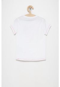 Guess T-shirt dziecięcy kolor biały. Okazja: na co dzień. Kolor: biały. Materiał: bawełna, dzianina. Wzór: nadruk. Styl: casual #3